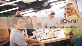  Presentation with virtual team meeting - Cool new slides with simulation - multiethnic business team using virtual backdrop and a  colored foreground