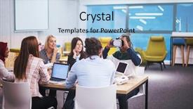  Presentation with virtual team meeting - Beautiful PPT layouts featuring simulation - multiethnic business team using virtual backdrop and a light blue colored foreground