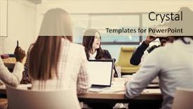  Presentation with virtual team meeting - Cool new slide deck with simulation - multiethnic business team using virtual backdrop and a  colored foreground