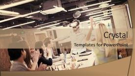  Presentation with virtual reality meeting - Colorful PPT theme enhanced with simulation - multiethnic business team using virtual backdrop and a  colored foreground