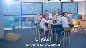  Presentation with virtual team - PPT theme with simulation - multiethnic business team using virtual background and a ocean colored foreground