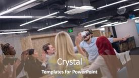  Presentation with virtual team meeting - Beautiful PPT theme featuring simulation - multiethnic business team using virtual backdrop and a  colored foreground