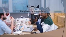  Presentation with virtual team meeting - Beautiful theme featuring simulation - multiethnic business team using virtual backdrop and a teal colored foreground