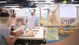  Presentation with virtual team - Beautiful theme featuring simulation - multiethnic business team using virtual backdrop and a coral colored foreground