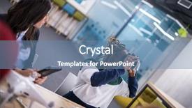  Presentation with virtual team meeting - Slide deck featuring simulation - multiethnic business team using virtual background and a teal colored foreground