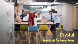  Presentation with virtual team - PPT layouts featuring simulation - multiethnic business team using virtual background and a tawny brown colored foreground