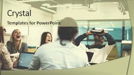  Presentation with virtual team meeting - Presentation theme having simulation - multiethnic business team using virtual background and a soft green colored foreground