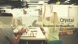  Presentation with virtual team meeting - Theme enhanced with simulation - multiethnic business team using virtual background and a blonde colored foreground