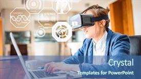  Presentation with virtual learning - Colorful PPT layouts enhanced with simulation learning - digital composite of woman wearing backdrop and a ocean colored foreground