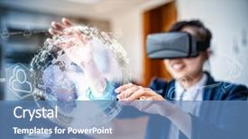  Presentation with virtual learning - Colorful slide deck enhanced with simulation learning - digitally generated image of earth backdrop and a teal colored foreground