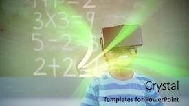  Presentation with virtual learning - Amazing PPT layouts having simulation learning - school boy in virtual reality backdrop and a light blue colored foreground