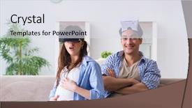  Presentation with virtual reality physical therapy - Cool new presentation theme with simulation learning - young couple trying virtual reality backdrop and a light gray colored foreground