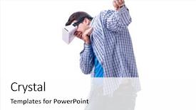  Presentation with virtual reality therapy - Slides consisting of simulation learning - young man wearing virtual reality background and a white colored foreground