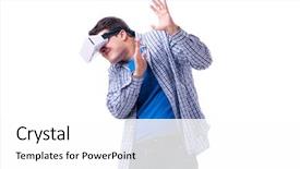  Presentation with virtual reality physical therapy - PPT theme consisting of simulation learning - young man wearing virtual reality background and a white colored foreground