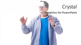  Presentation with virtual reality - Slide deck with simulation learning - young man wearing virtual reality background and a white colored foreground