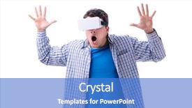  Presentation with virtual reality - Slide deck enhanced with simulation learning - young man wearing virtual reality background and a teal colored foreground