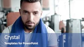  Presentation with sporty - Presentation having simulation training - close up portrait background and a ocean colored foreground