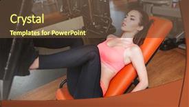  Presentation with equipment - PPT theme enhanced with simulation training - pretty concentrated young sportswoman doing background and a tawny brown colored foreground