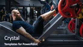  Presentation with barbell - Colorful PPT theme enhanced with simulation training - strong athlete on exercise machine backdrop and a wine colored foreground