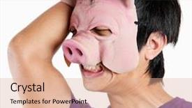  Presentation with new client interview wearing mask - Theme having sine - man wearing pig mask background and a  colored foreground
