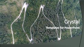  Presentation with forest road green - Colorful slides enhanced with sinematic - aerial view of countryside curvy backdrop and a dark gray colored foreground