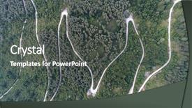  Presentation with forest road green - Presentation theme having sinematic - aerial view of countryside curvy background and a dark gray colored foreground