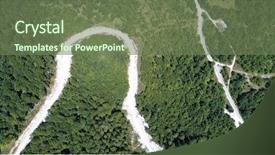  Presentation with forest road green - Cool new presentation theme with sinematic - aerial view of countryside curvy backdrop and a tawny brown colored foreground