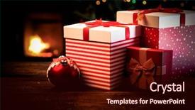  Presentation with purple festive christmas red - Theme enhanced with sinematic - festive red gift boxes standing background and a wine colored foreground