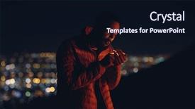  Presentation with city night - PPT layouts enhanced with sinematic - mixed race man lighting up background and a wine colored foreground