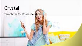  Presentation with dance music - Beautiful presentation theme featuring sing dance - beautiful young woman listening backdrop and a white colored foreground