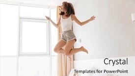  Presentation with listening woman - PPT theme with sing dance - full length portrait background and a lemonade colored foreground