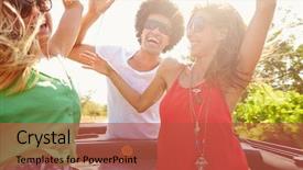  Presentation with welcome back friend - Audience pleasing PPT theme consisting of sing dance - group of young friends dancing backdrop and a red colored foreground