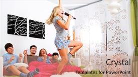  Presentation with sweet - PPT layouts enhanced with sing dance - sweet young family having fun background and a coral colored foreground