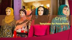  Presentation with quarter - Presentation theme with singapore-circa-february-2015-mannequins background and a  colored foreground