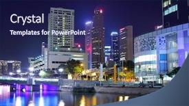  Presentation with night city - Theme featuring singapore-city-at-night background and a navy blue colored foreground