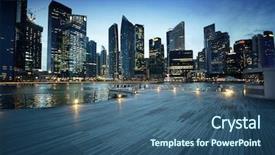  Presentation with singapore tourism - Beautiful PPT layouts featuring singapore city in sunset time backdrop and a ocean colored foreground