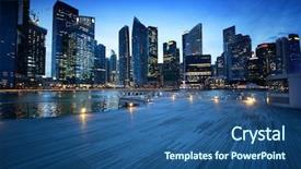  Presentation with singapore - PPT theme featuring singapore city in sunset time background and a ocean colored foreground