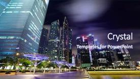  Presentation with singapore city landscape - Audience pleasing presentation theme consisting of singapore city skyline at night backdrop and a navy blue colored foreground