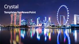  Presentation with city night - Presentation design featuring singapore city skyline at night background and a navy blue colored foreground