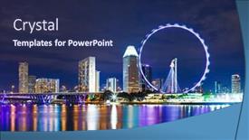  Presentation with singapore - Beautiful slide set featuring singapore city skyline at night backdrop and a navy blue colored foreground