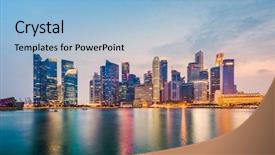  Presentation with singapore tourism - Cool new PPT theme with singapore city skyline backdrop and a light blue colored foreground