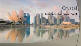  Presentation with singapore water - Presentation theme featuring singapore-cityscape-at-early-morning background and a light gray colored foreground