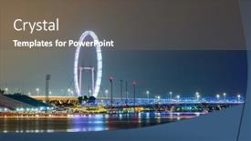  Presentation with singapore - Slide deck enhanced with singapore flyer and helix bridge at night colorful lightrails created by boats background and a gray colored foreground