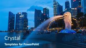  Presentation with merlion - Presentation theme with singapore-january-1-2014-night background and a ocean colored foreground