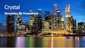  Presentation with tourism business - PPT theme enhanced with singapore marina bay business district background and a ocean colored foreground