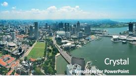  Presentation with night sky plane view - Slide deck consisting of singapore marina bay rooftop view background and a ocean colored foreground