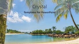  Presentation with resort - Audience pleasing PPT theme consisting of singapore-sentosa-resort-siloso-beach backdrop and a light blue colored foreground