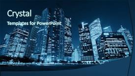 Presentation with urban buildings - Colorful presentation design enhanced with singapore skyline at night backdrop and a navy blue colored foreground