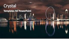  Presentation with urban buildings - Presentation design consisting of singapore skyline at night background and a  colored foreground