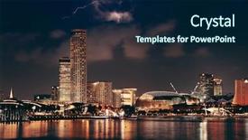  Presentation with urban buildings - Amazing PPT layouts having singapore skyline at night backdrop and a navy blue colored foreground